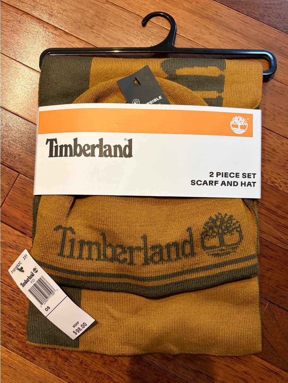 Timberland Mustard Yellow & Olive Green Knit Scarf and Hat Set